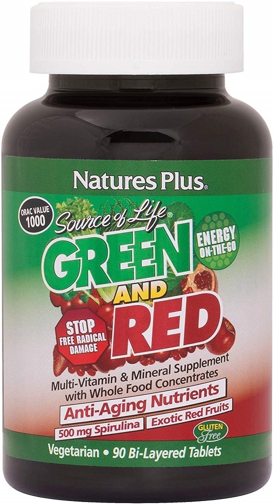 NaturesPlus Source of Life Green and Red Bi-Layered Tablets - 500 mg Spirulina
