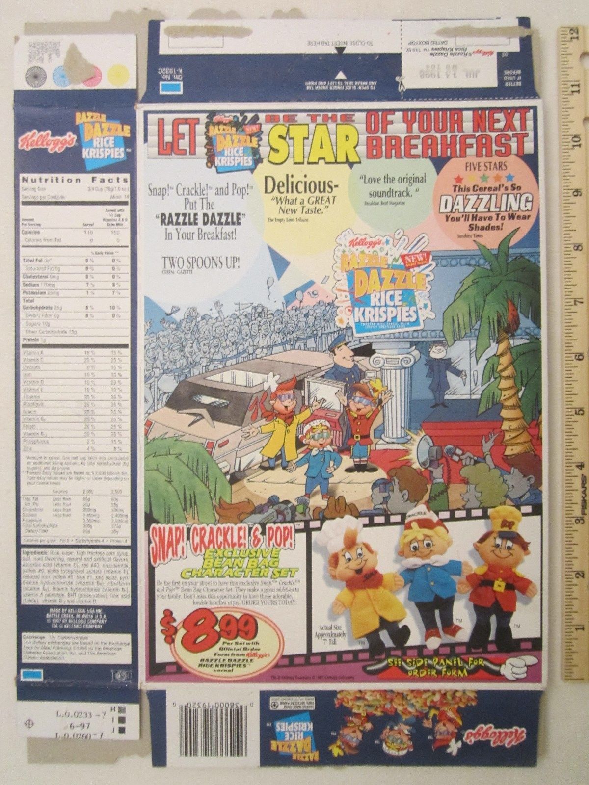 Kelloggs Cereal Box 1997 RAZZLE DAZZLE Rice Krispies 13.5 oz Kellogg
