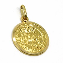 SOLID 18K YELLOW GOLD ROUND MEDAL, SAINT GEORGE, SAN GIORGIO, TWO FACES, 17mm image 1