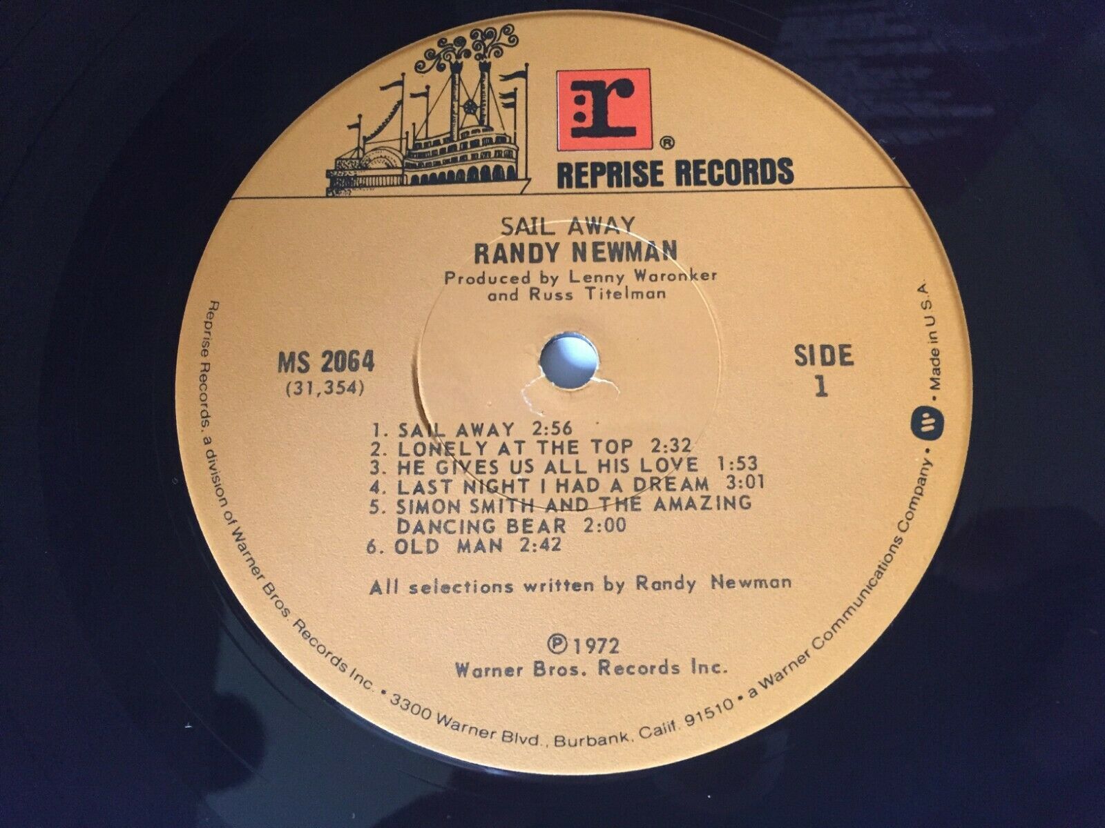 RANDY NEWMAN NM Sail Away Reprise MS2064 Burn On Lonely at the Top Old