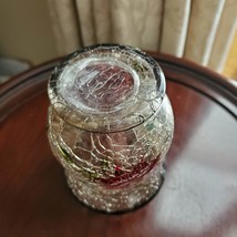Winter Candle Holder, Crackle Glass, Planter Vase Hand Painted Poinsettia Holly image 6