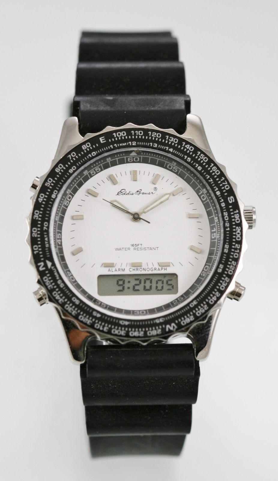 Eddie Bauer Watch Mens Date Alarm 24hr Stainless Silver Black