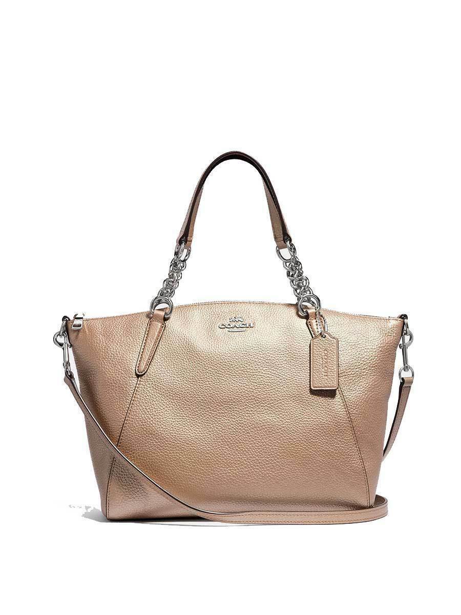 new COACH Metallic Pebble Leather Small KELSEY CHAIN SATCHEL F31409 ...