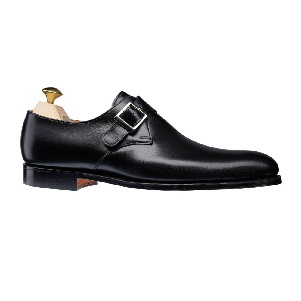 Black Color Monk Single Buckle Strap Plain Rounded Toe Genuine Leather ...