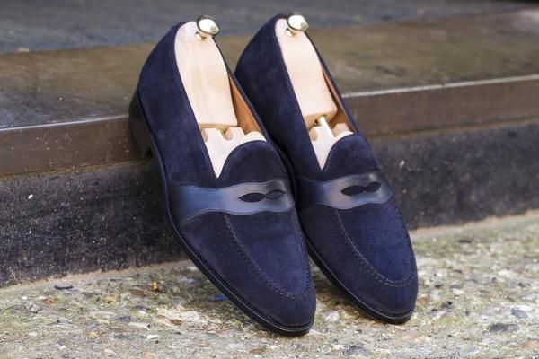 Men's Blue Color Penny Loafer Moccasins Formal Dress Suede Genuine Leather Shoes