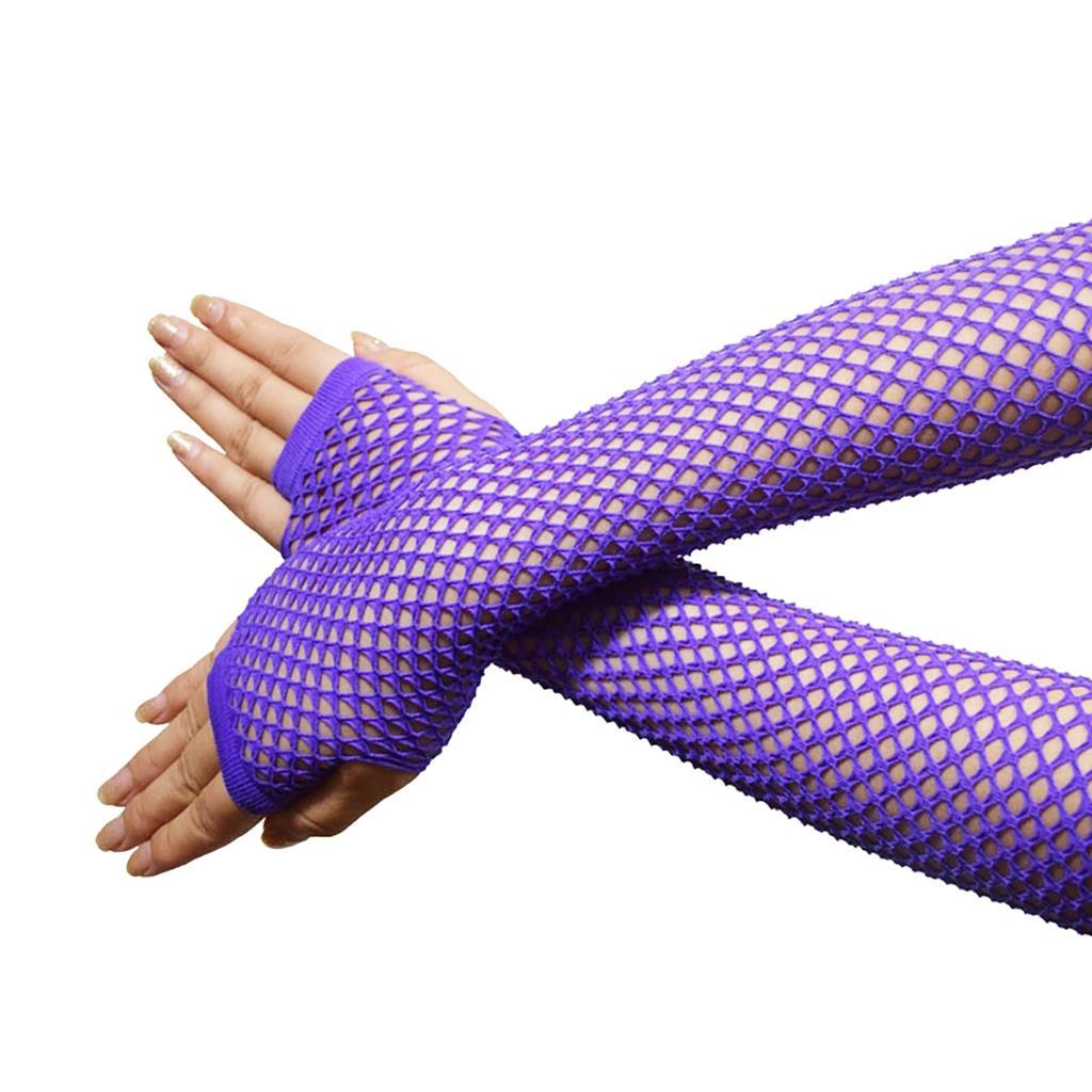 Neon Tone Long Fingerless Elbow Sleeves Gloves Punk Costume 80s