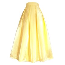 YELLOW Satin Polyester Pleated Midi Skirt Outfit Pleated Midi Party Skirt Plus image 6