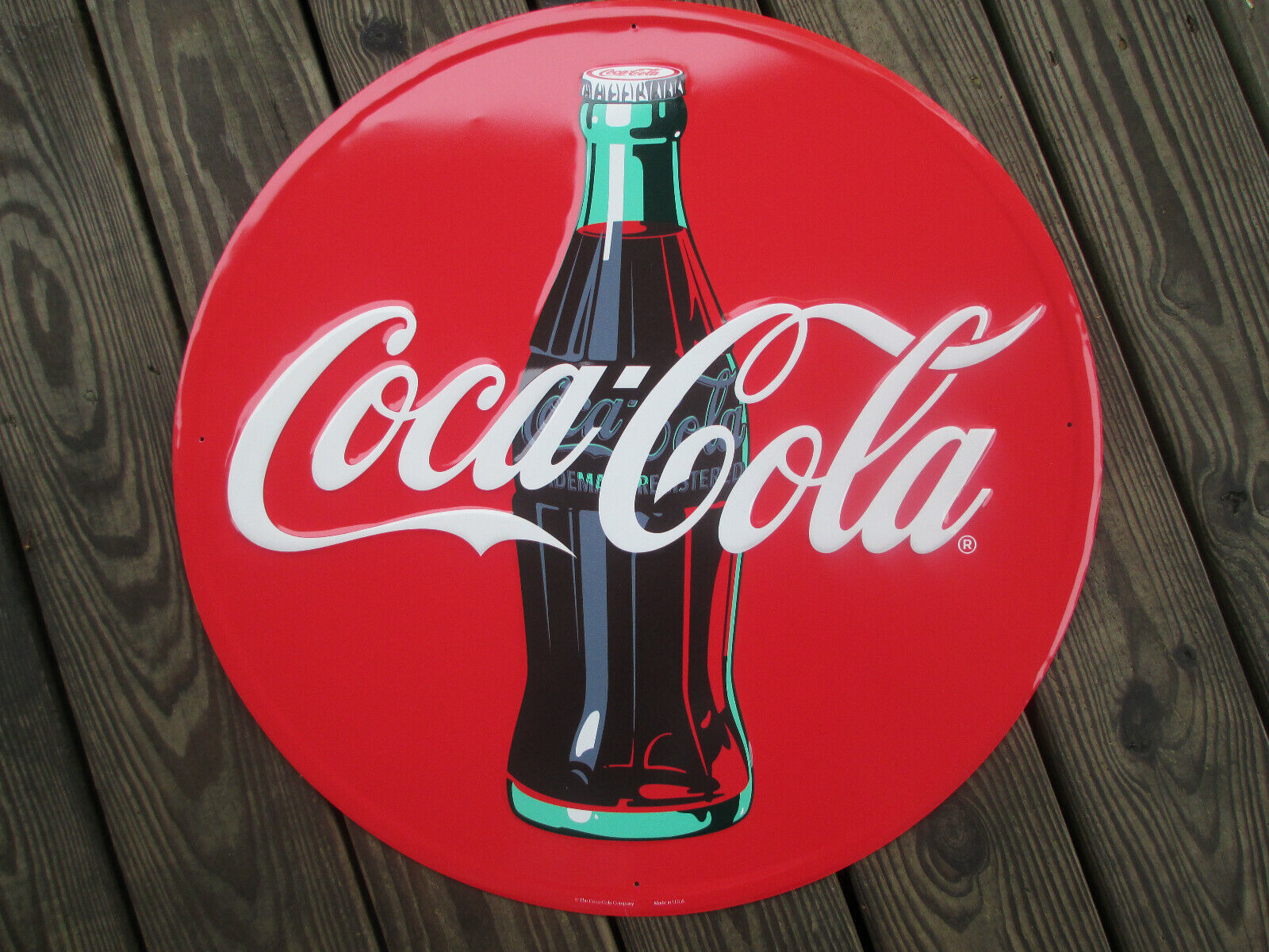 Coca-Cola Disc Sign Tin Red Bullseye 24