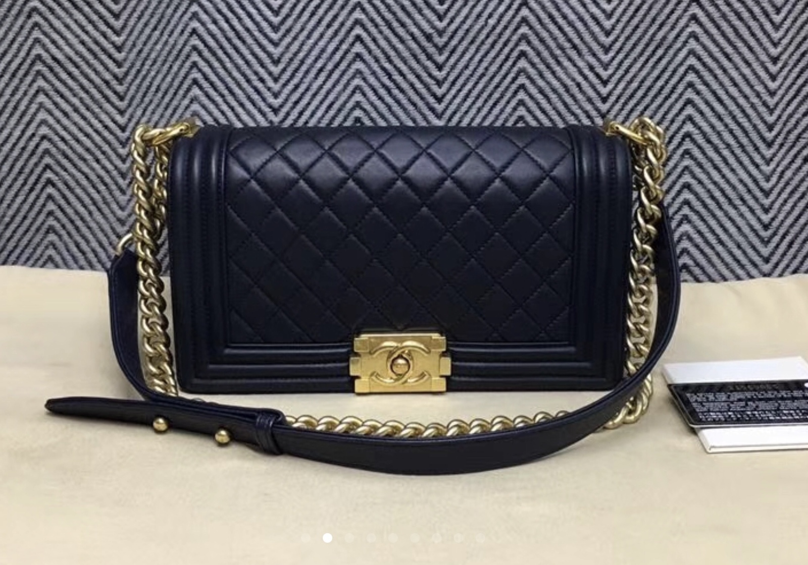 100% AUTHENTIC CHANEL NAVY BLUE QUILTED LAMBSKIN MEDIUM BOY FLAP BAG ...