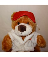 Brown Teddy Bear Dan Dee White Robe Red Sleeping Mask Plush Stuffed 11&quot; ... - $19.99