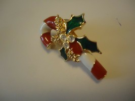 Vintage AVON Enamel Candy Cane 1.75" Tac Pin, Goldtone, Excellent Used Cond! - $9.37