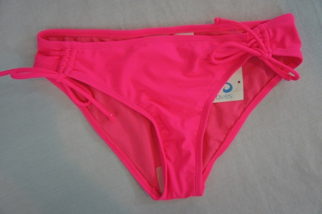California Waves Bikini Bottom Sz S Pink Solid Shirred Sides Swimwear