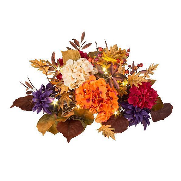 HYDRANGEA HARVEST Outdoor Lighted Autumn Fall Urn Filler Battery