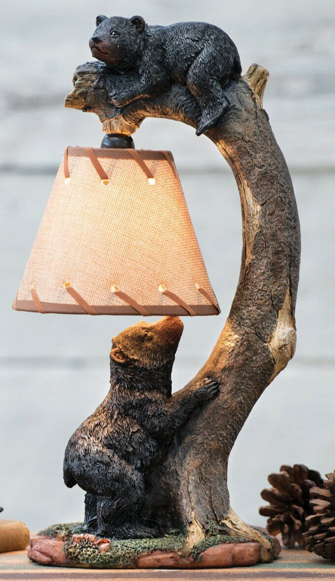 Ebros Whimsical 2 Climbing Black Bears On Bending Tree Branch Table Lamp Decor