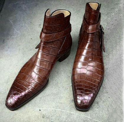 NEW Handmade Men Brown Color Leather Alligator Boot, Men Jodhpur New High Ankle