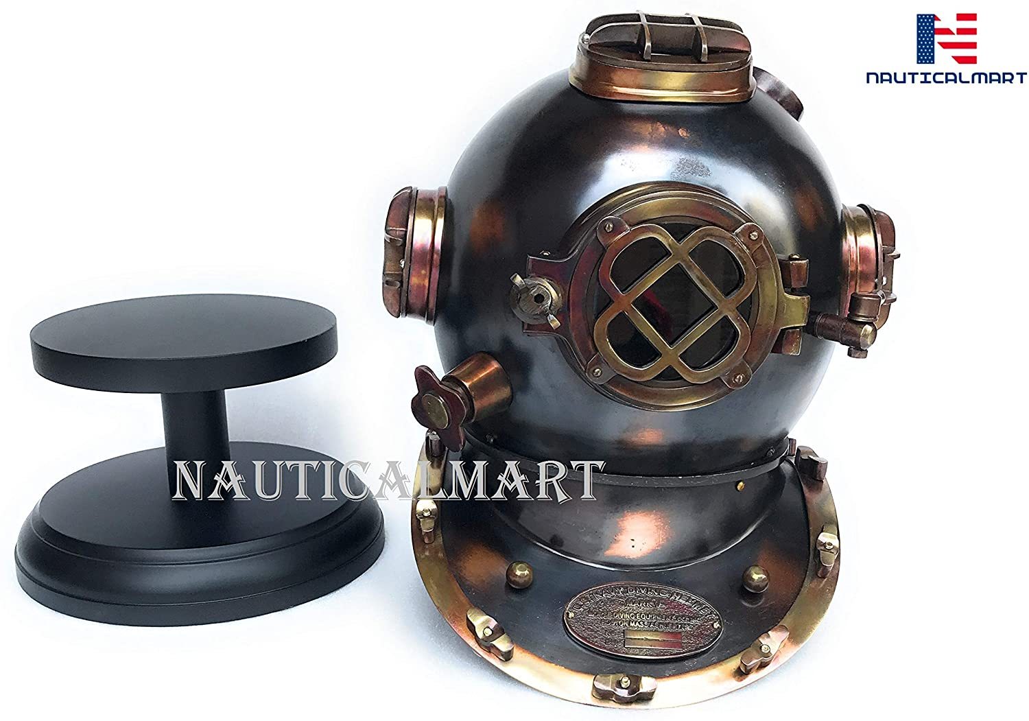 NauticalMart Diving Diver Helmet Wooden Base Display Stand Nautical
