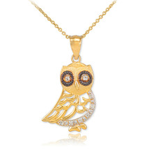 14K Solid Gold Bohemian Owl Diamond Pendant Necklace - Yellow, Rose, or ... - $217.70+