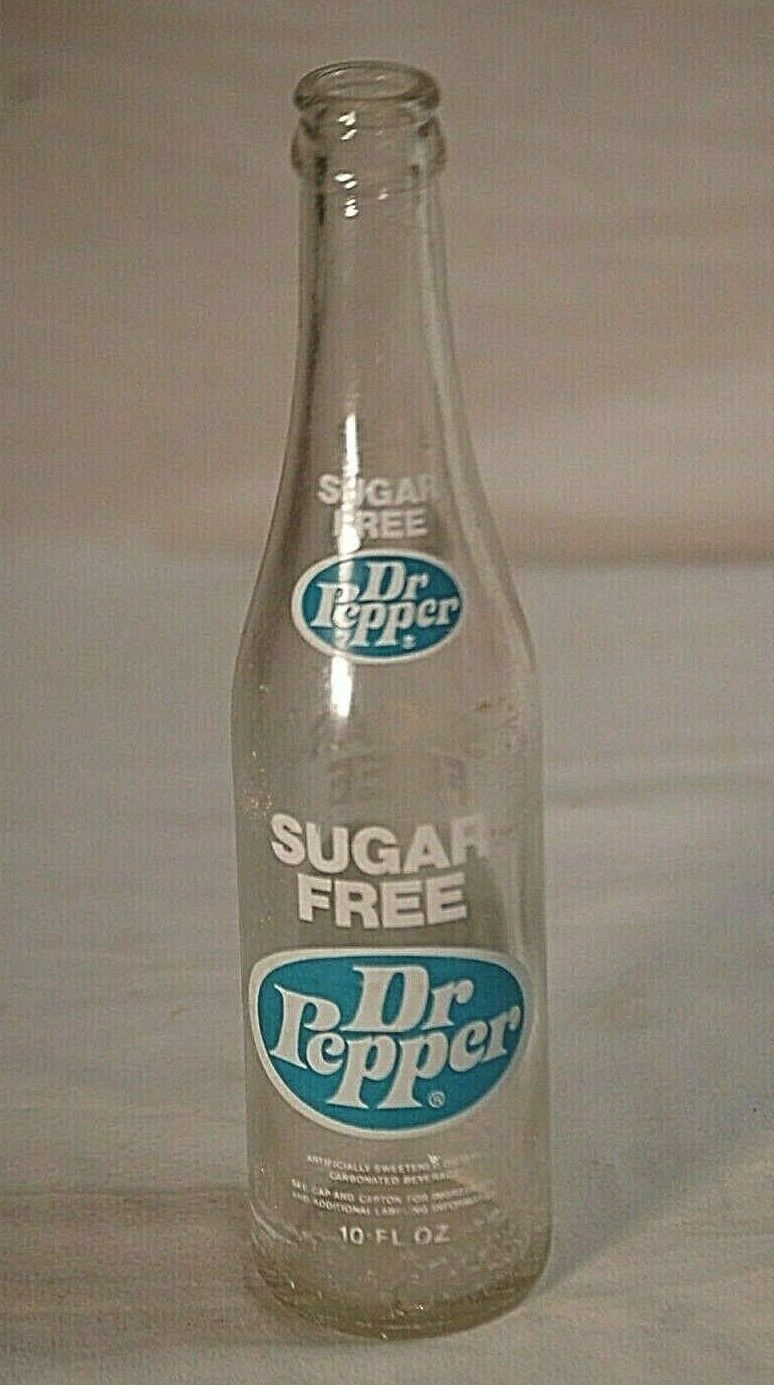 Vintage Sugar Free Dr. Pepper Beverages Soda Pop Bottle Clear Glass 10