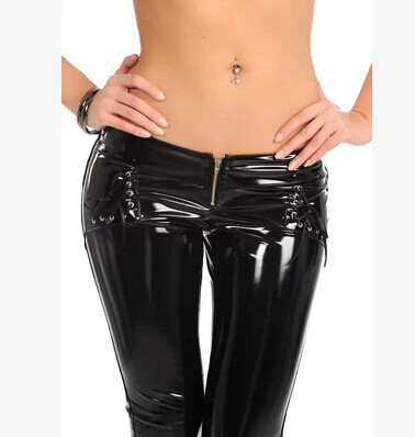 Women Leather PVC Pants Low Waist Trousers