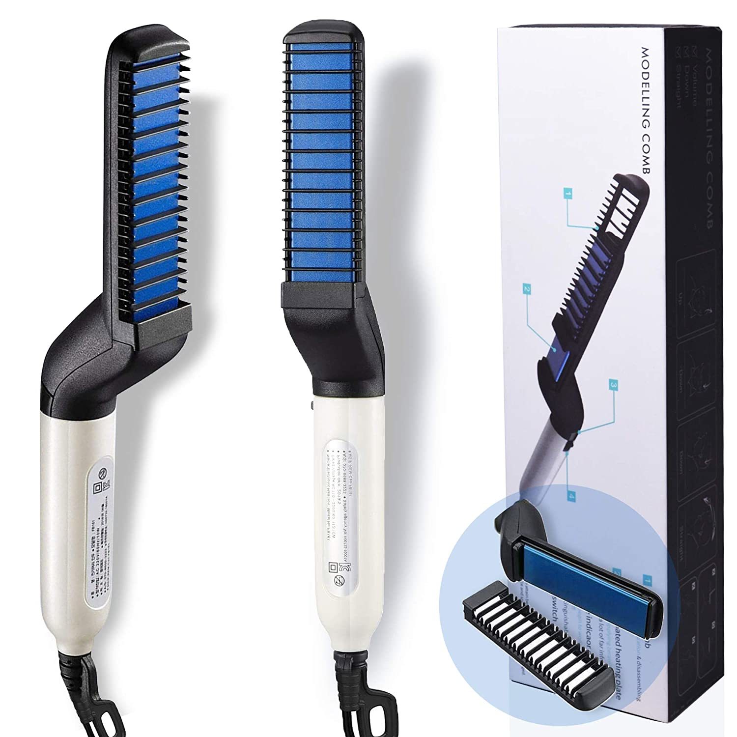 Men Beard Straightening Comb Electric Beard Hair Comb Curling Brush Styler