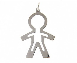 18K WHITE GOLD LUSTER PENDANT WITH BOY CHILD PERFORATED MADE IN ITALY 1.25 INCH image 1