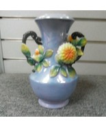 Vintage Made in Japan Luster Ware Two Handle Blue / Periwinkle Vase - $28.71