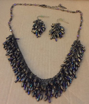 Vintage 1980s Brass Czech Glass Iridescent Seed Beads Necklace Earrings Set - $92.92