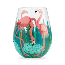 Lolita Stemless Wine Glass Flamingo 20 oz Giftbox Collectible Hand Painted Pink  image 1