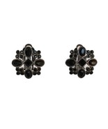 Vintage silver tone black rhinestone geometric button clip on earrings - $14.99