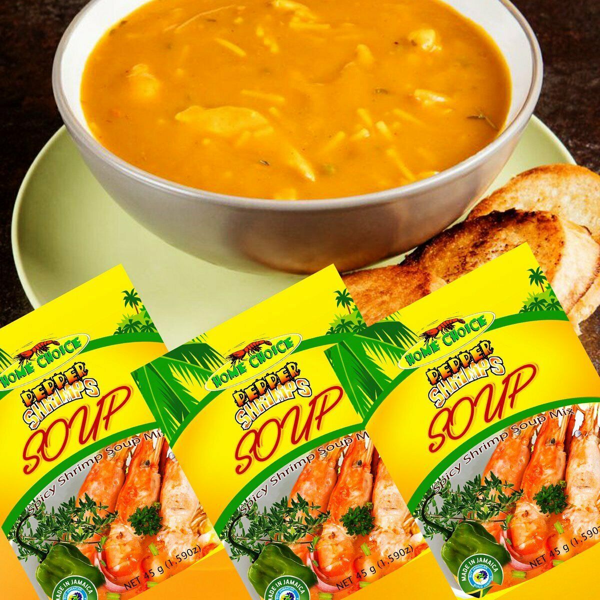 3 Jamaican Home Choice Pepper Shrimps Soup Spicy Soup Mix 45g Free