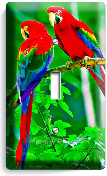 TROPICAL FOREST PARROTS LOVE BIRDS DUPLEX OUTLET WALL PLATE COVER HOME ART DECOR