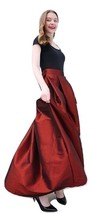 BURGUNDY A-Line MAXI Ruffle Skirt Outfit Taffeta Party Skirt High Waisted Plus image 2