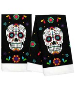 2pc SET Day-Of-The-Dead SUGAR SKULL HAND TOWELS Halloween Bathroom Kitch... - $9.77