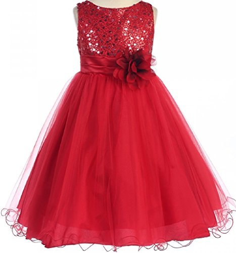 Little Girls Gorgeous Sequined Round Neck Tulle Flower Corsage Pageant ...