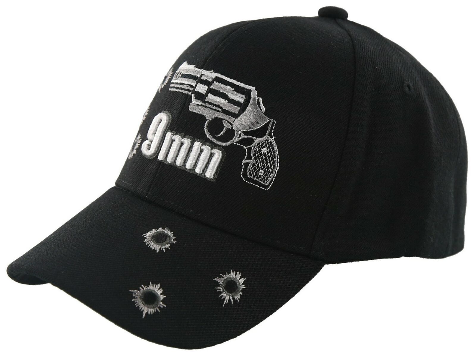 NEW! 9MM PISTOL GUN SIDE BASEBALL CAP HAT BLACK Men's Hats