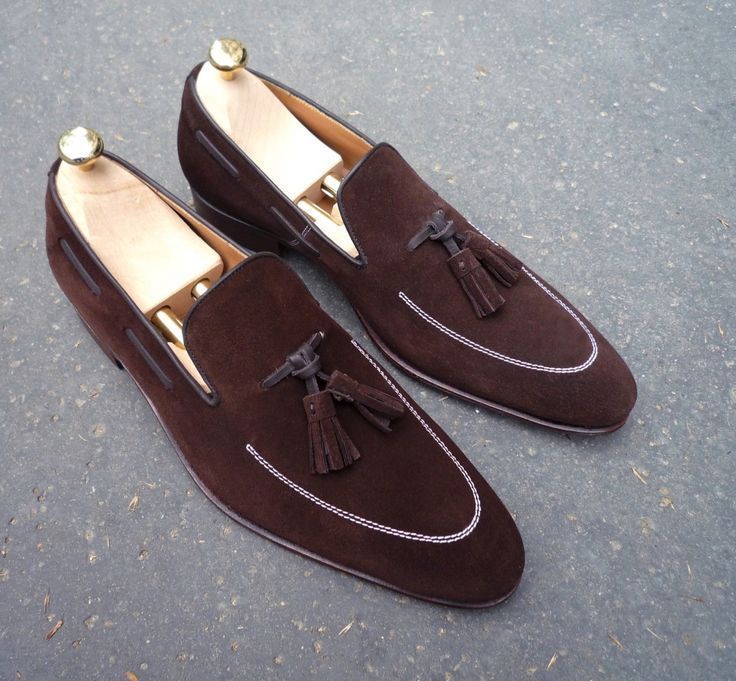 NEW Handmade Chocolate Brown shoes, Men's Loafer Slip On Moccasin Suede Tussle s