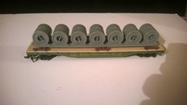 Tyco HO Model Train 335 Great Northern 50&#39; Flat Car With Cable Reel Load - $15.00