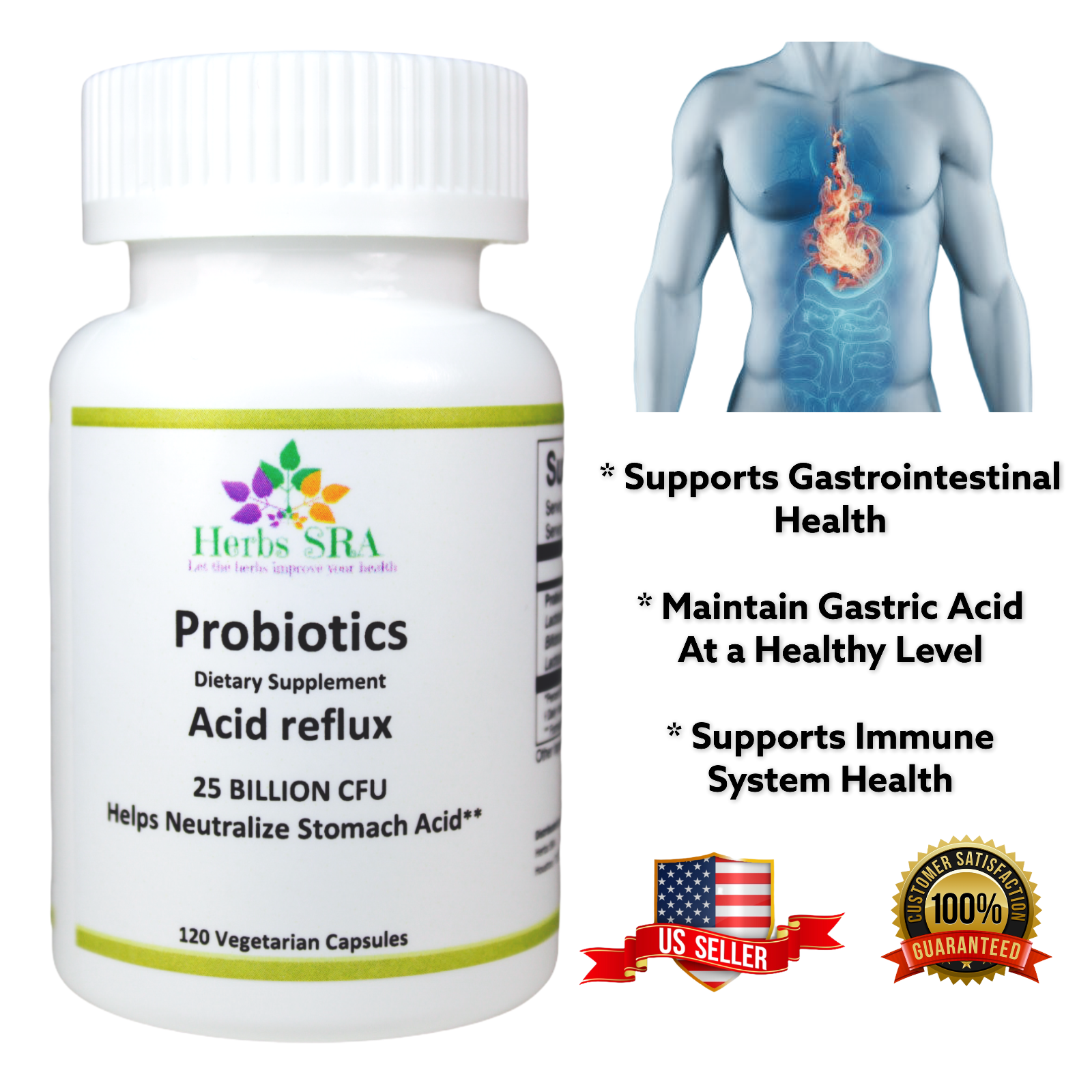 GASTROESOPHAGEAL REFLUX PROBIOTICS, 120 Capsules, Optimum Stomach PH