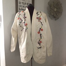 RARE Vintage Sundance Custom Silk Ribbon Embroidery Cream Denim Jacket F... - $125.00