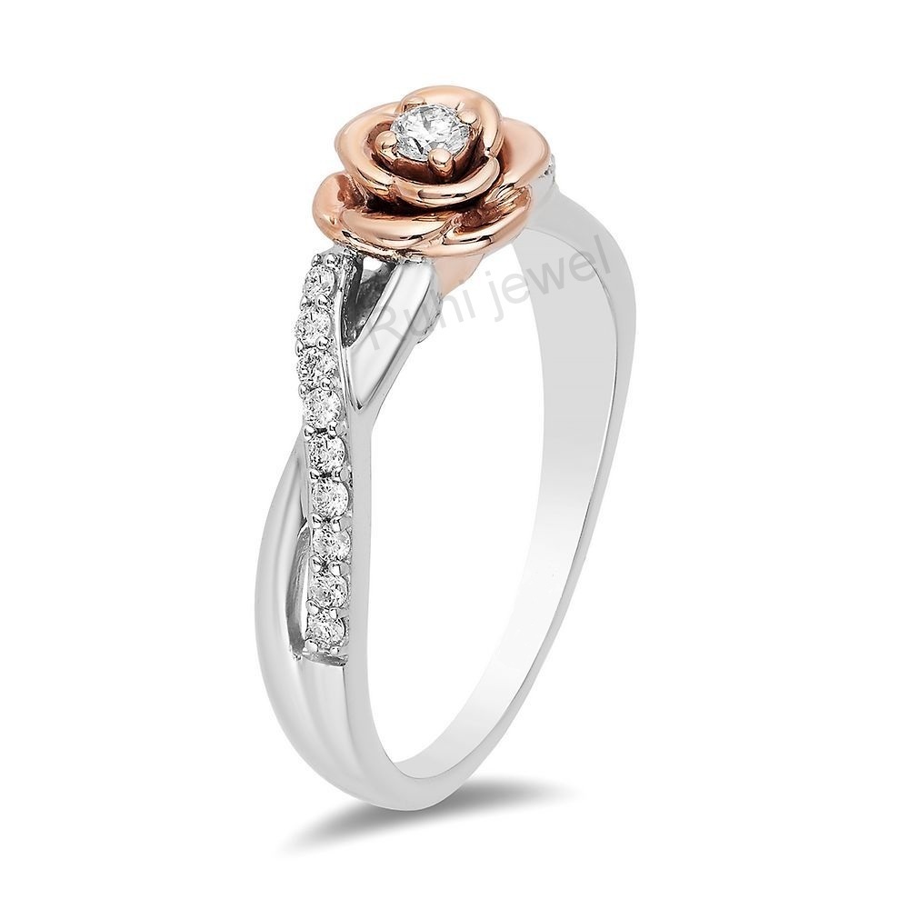 Enchanted Disney Belle 1/5 Ct.Diamond Rose 925 silver Rose Gold rhodium rings