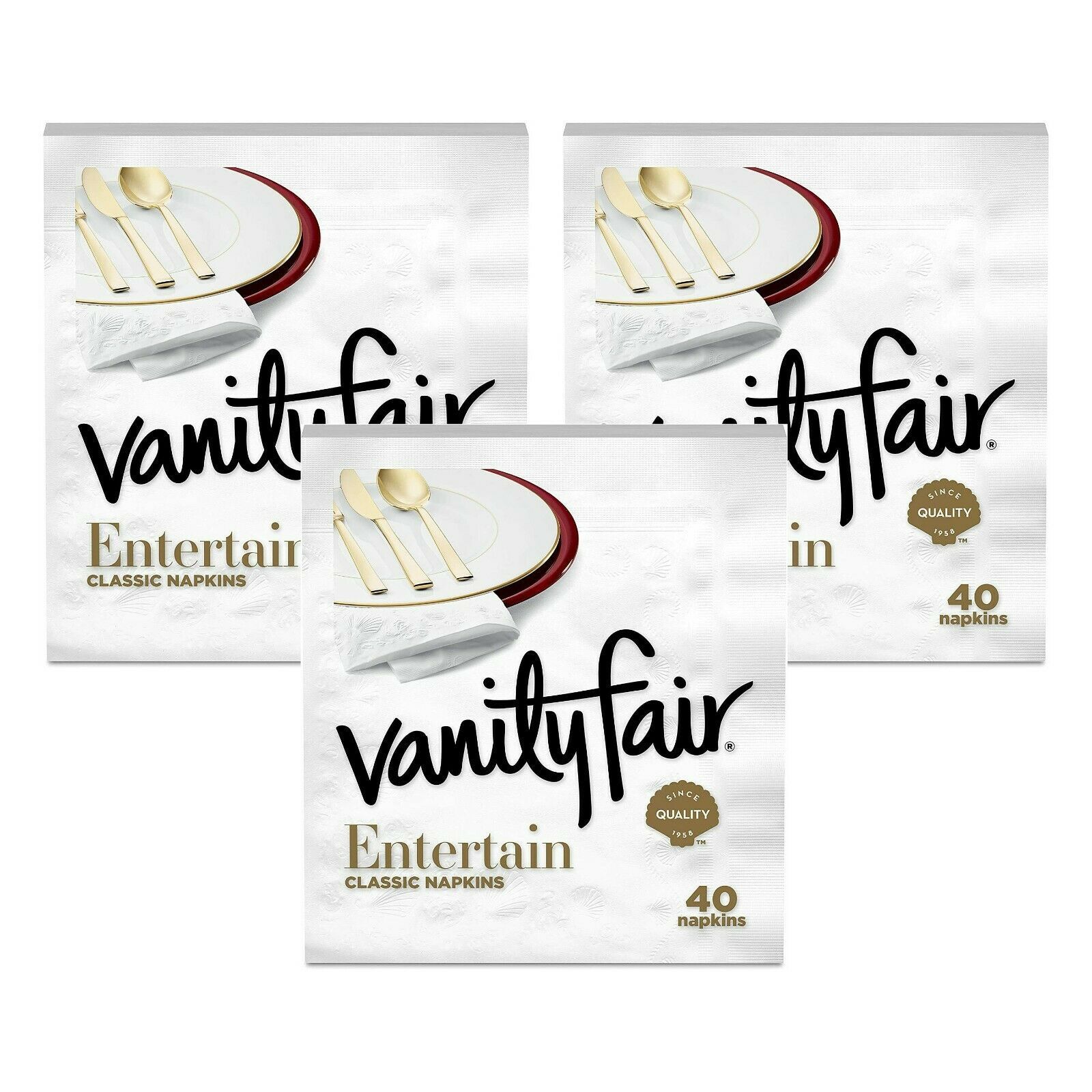Vanity Fair Everyday White 2Ply Entertain Dinner 3 Pack Napkins, 120