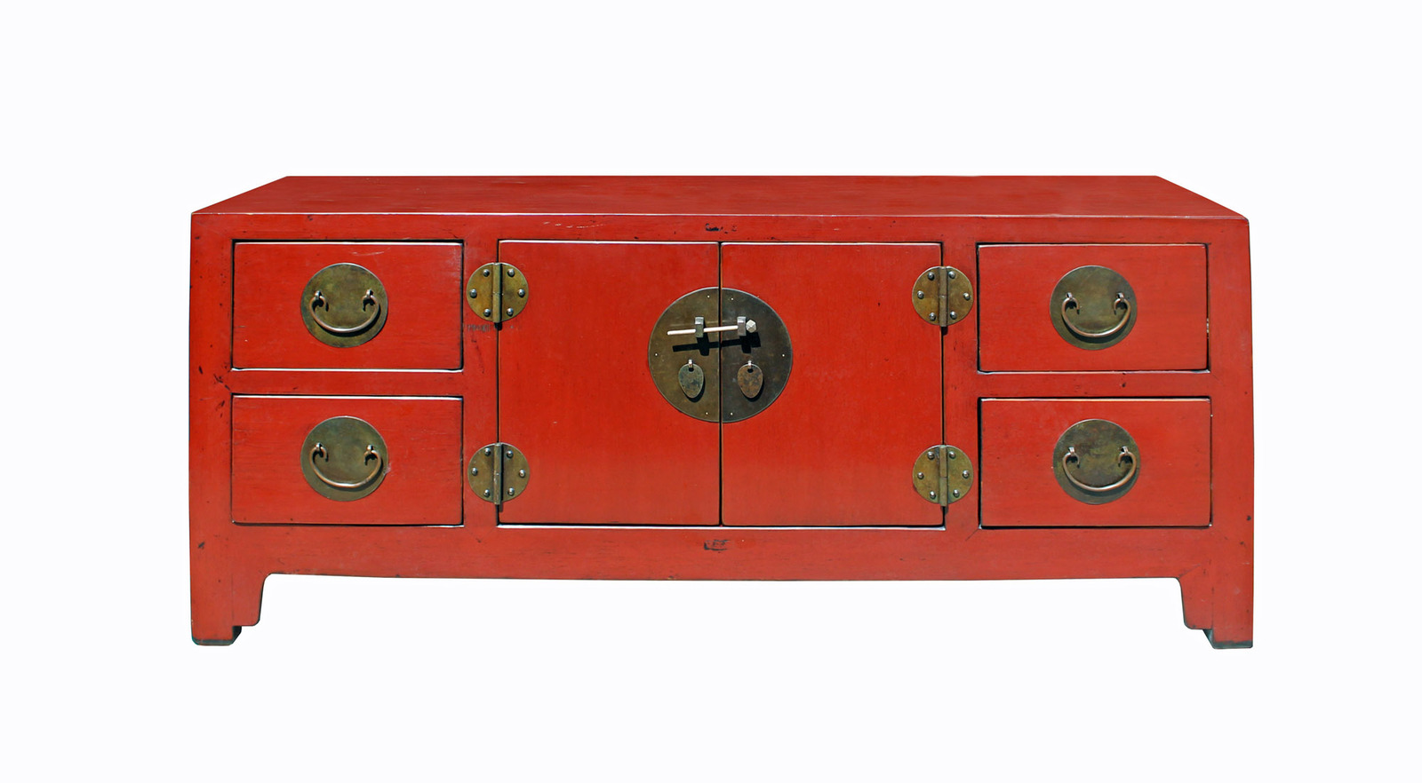 Chinese Oriental Zen Distressed Red Console Sideboard TV cs3925