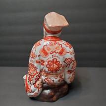 Antique Chinese Bisque Hand Painted Sculpture of Wise Man in Red White Robe image 4