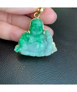 18K Solid Gold Happy Laughing Buddha Male Green Jade Religious Pendant  - $760.12