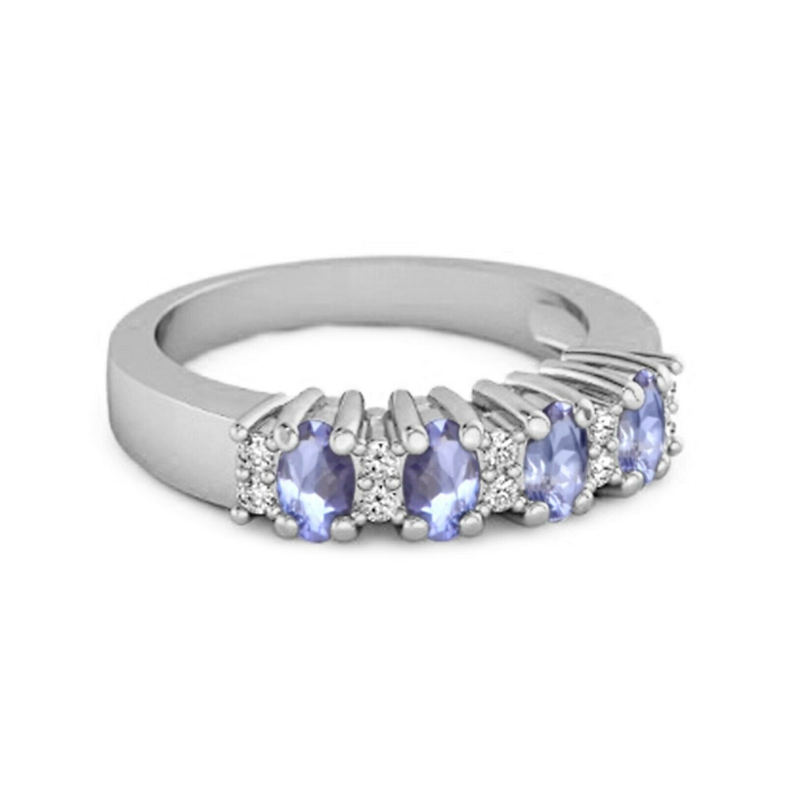 Genuine Oval 1.00 Cts Tanzanite Four Stone 9k White Gold Ring