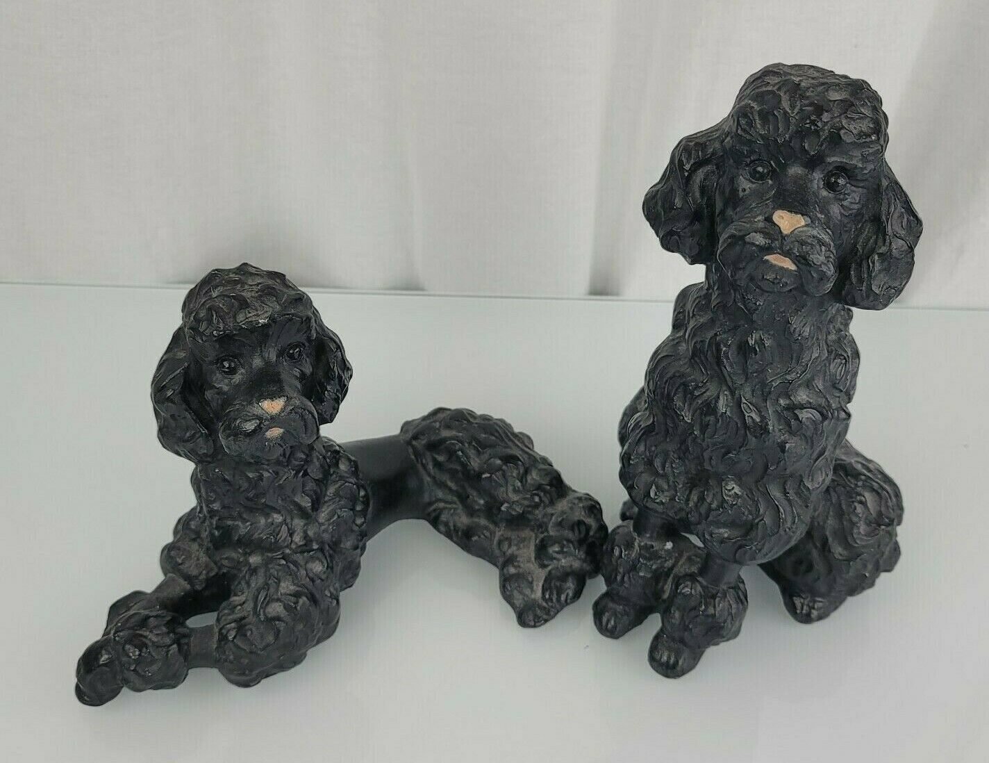 Universal Statuary Corp BLACK French Poodle Dog Statues Sitting & Lying