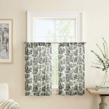 Waverly Charmed Life Toile Tier Curtain Set Cotton Kitchen Black Onyx 52X36 - $24.74