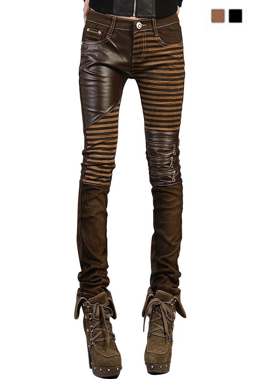 Image of Yosinacos Women's Leather Steampunk Pants Skinny Legging Tights Pencil Pants