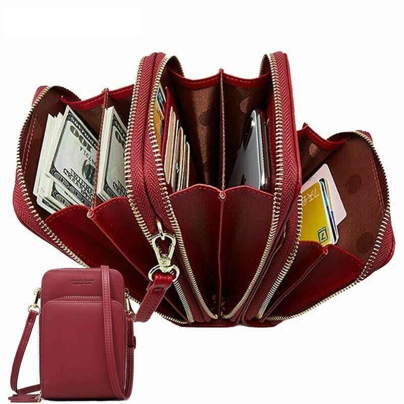 3 Layer Large Capacity Phone Pocket Shoulder Bag For Women Leather Crossbody Bag