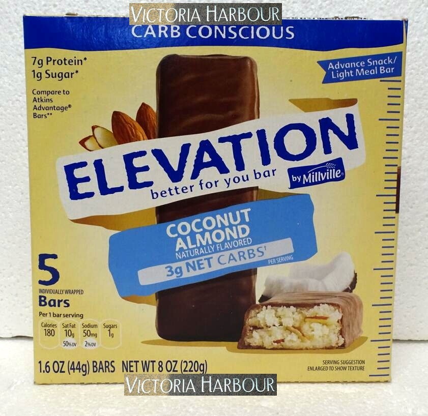 Millville Elevation Protein Bars Carb Conscious Coconut Almond 220g 8oz